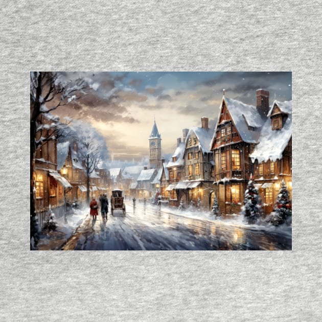 Oil Painting of a Victorian Village at Christmas - Landscape by jecphotography